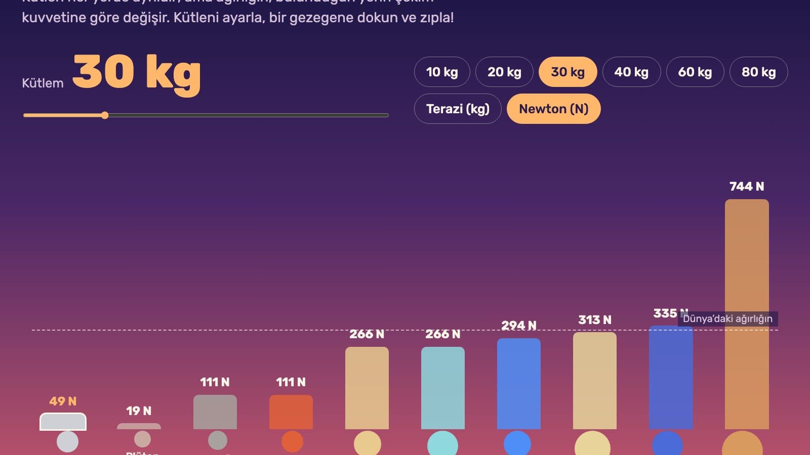Başka Gezegende Kaç Kilosun? oyunundan ikinci ekran görüntüsü