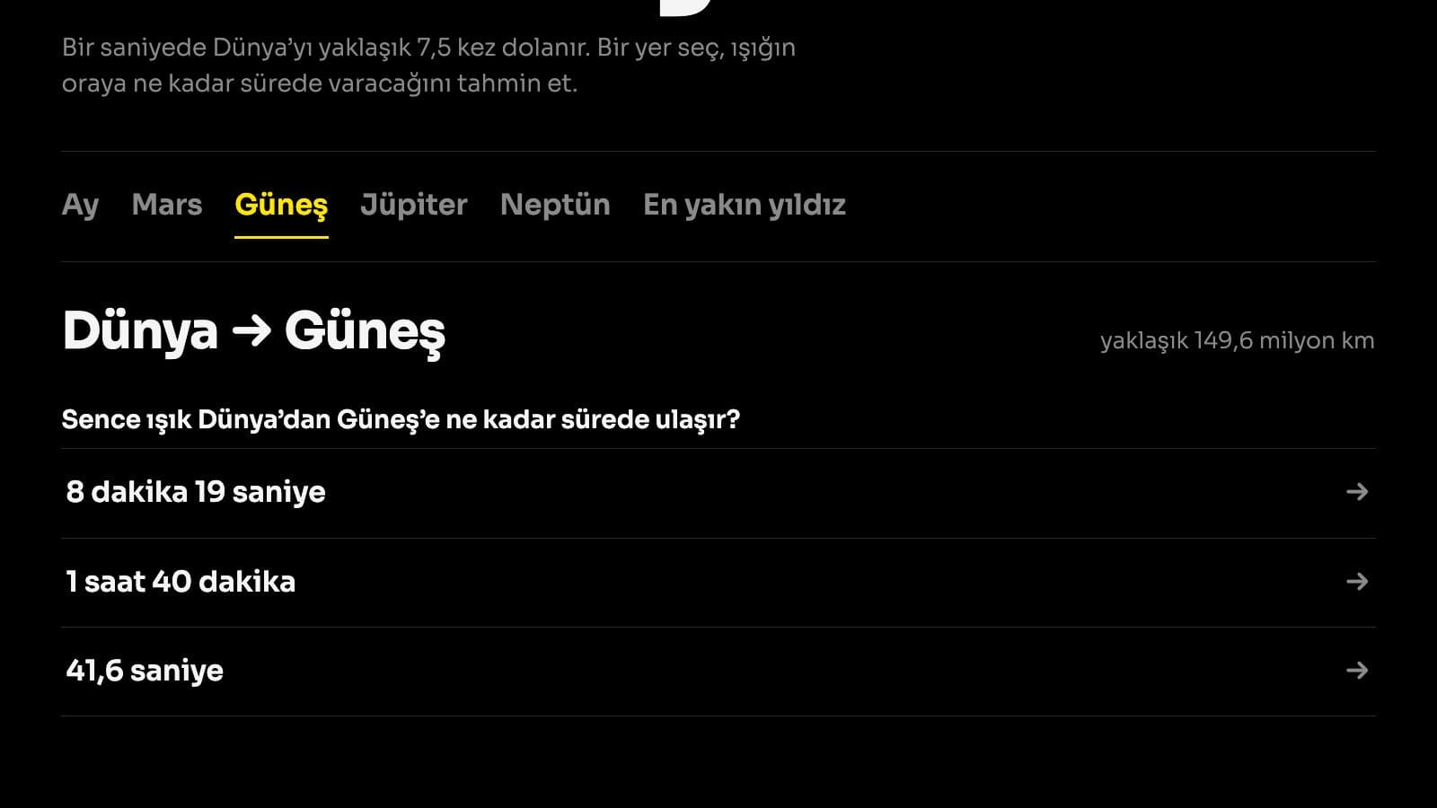 Işık Ne Kadar Hızlı? oyunundan ekran görüntüsü