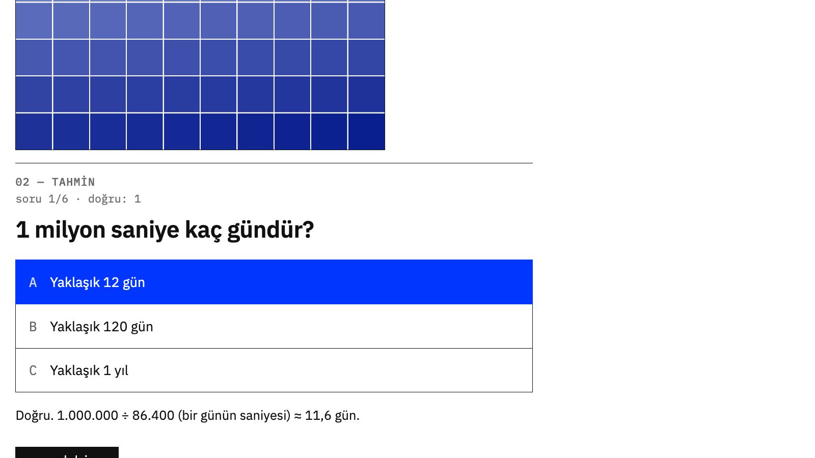 Bir Milyon Ne Kadar? tahmin sorusu